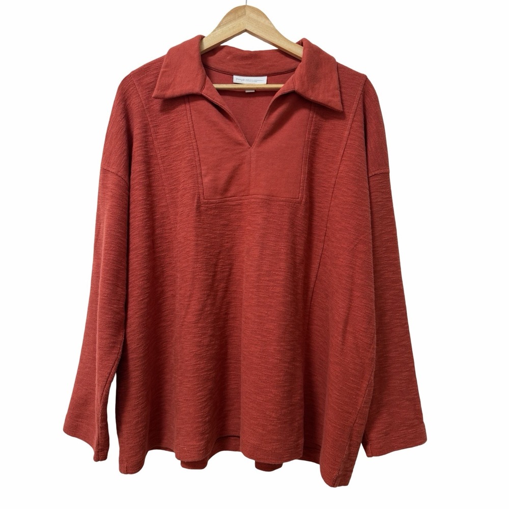 J‎ Jill Size Organic Cotton Knit Collared Top Size XL Orange Everyday Casual